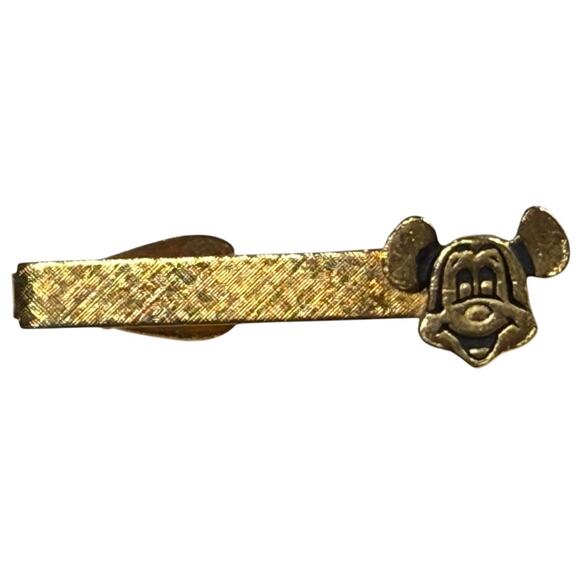 Mickey Mouse Tie Bar Tack Walt Disney Gold Tone Clip 2" Burnished Vintage - Picture 1 of 6